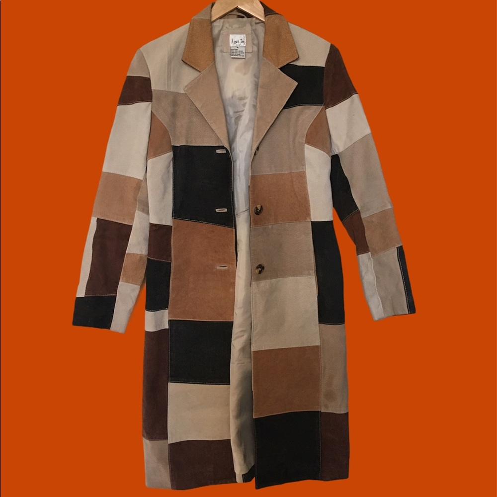 Leather patch worked trench coat